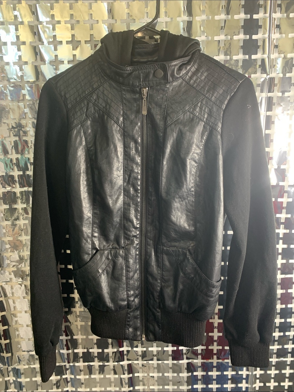 La Hearts Black Faux Leather Hooded Bomber